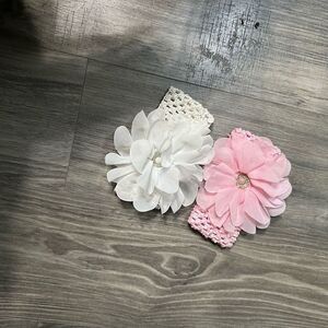 Handmade soft large flower pink and white baby girl head bands 0-6 months